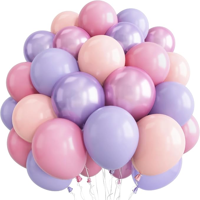 Pastel Pink and Purple Balloons, Princess Pearl Light Pink Purple Orange Latex by Lingqiang