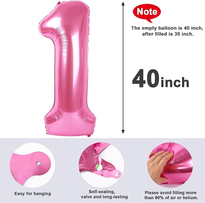 1 Balloon Numbers Birthday Decorations, 40In Pink Balloons - Image 5