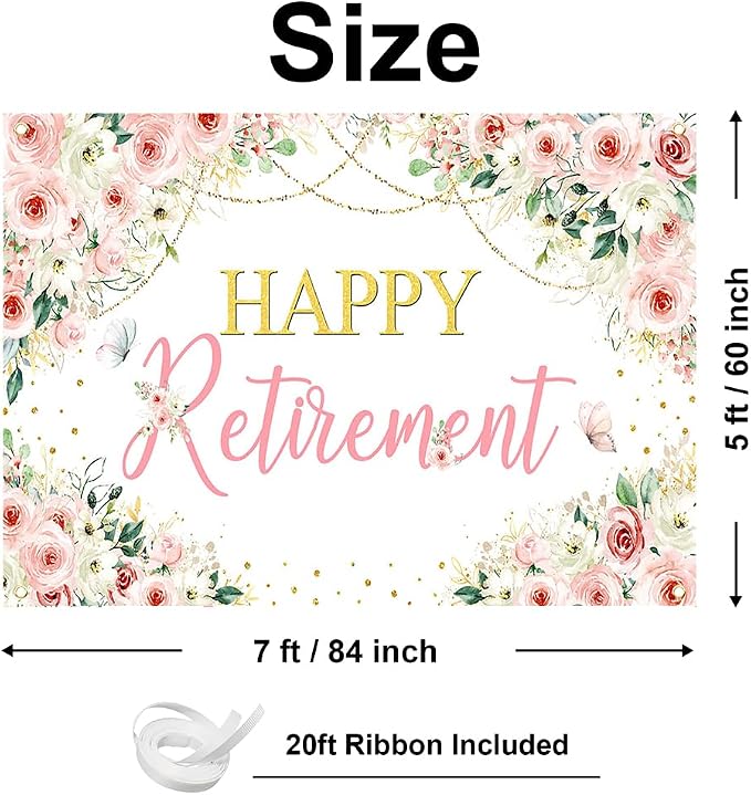 Mocsicka Happy Retirement Backdrop Pink Floral Women Retirement Banner Party - Image 4