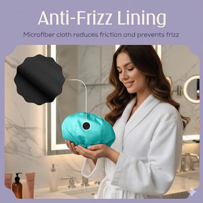 Premium Shower Cap for Women - 1000+ Showers, 100% Waterproof, Double-Sided, Large Shower Cap For Long Hair & Great For Curls (Anti-Frizz Terry Cloth Lining) Turquoise.
