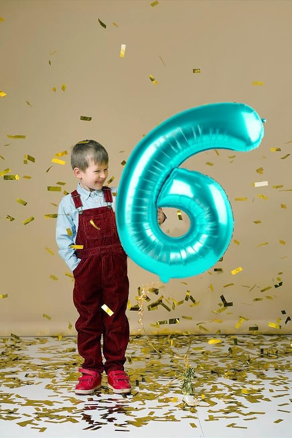 6 Balloon 40 inch Teal Blue Number Balloons - Image 2