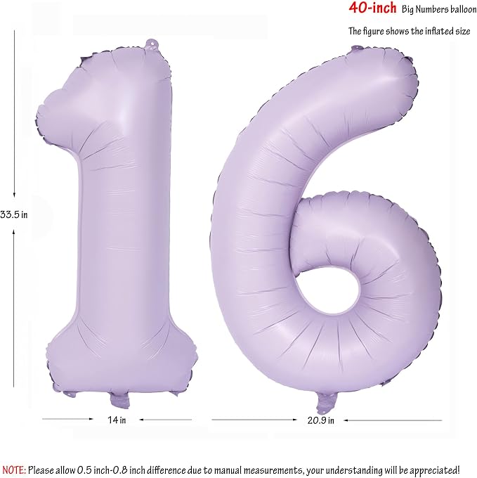 40 In Matte Purple Number Balloons Helium Foil Mylar Balloon Digital 16 | - Image 2