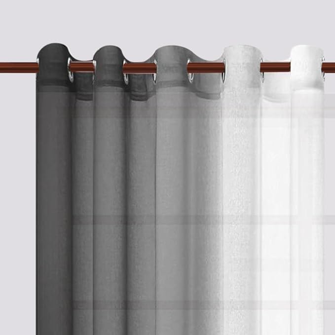 DWCN Black Ombre Faux Linen Sheer Curtains - Image 2
