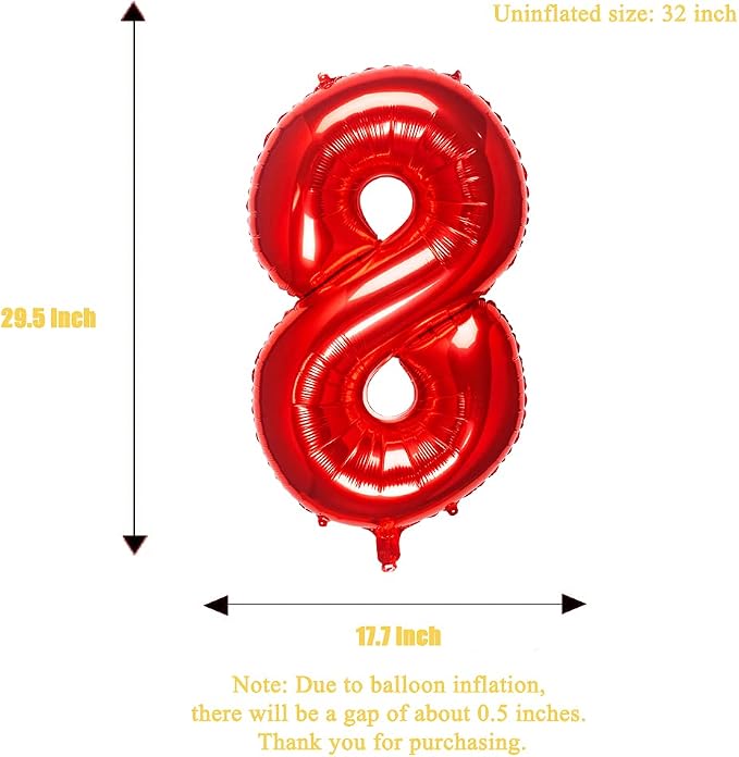 1pc Red 8 Number Balloon, 32 inches, Self Sealing, Birthday Decoration Supplies - Image 4