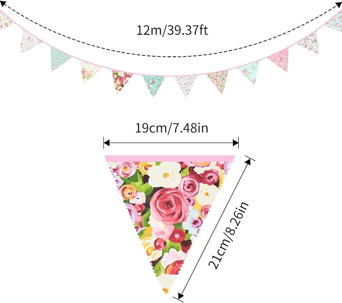 G2PLUS 39Ft Triangle Bunting Banner, Reusable Pink Green Fabric Triangle Flags - Image 2