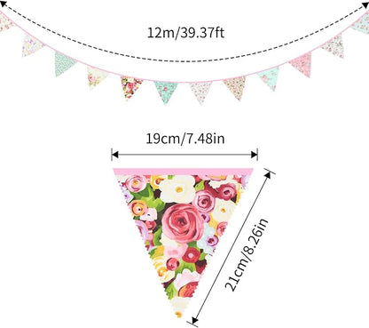 G2PLUS 39Ft Triangle Bunting Banner, Reusable Pink Green Fabric Triangle Flags - Image 2