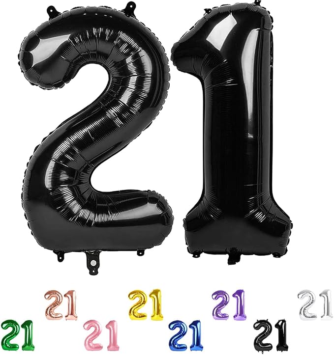 Number Balloons 21 Balloon 40 inch Black by Enyeopd