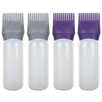 ELANE 4 Pack Root Comb Applicator Bottle for Hair Oiling, Dye, Shampoos and Salons (Purple+Grey)