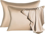2 Pcs Mulberry Silk Pillowcase for Hair and Skin,Cooling Silk Pillow Case with Hidden Zipper,Allergen Proof Dual Sides Soft Breathable Smooth Silk Pillow Cover for Women(Standard-2PCS,Champagne)