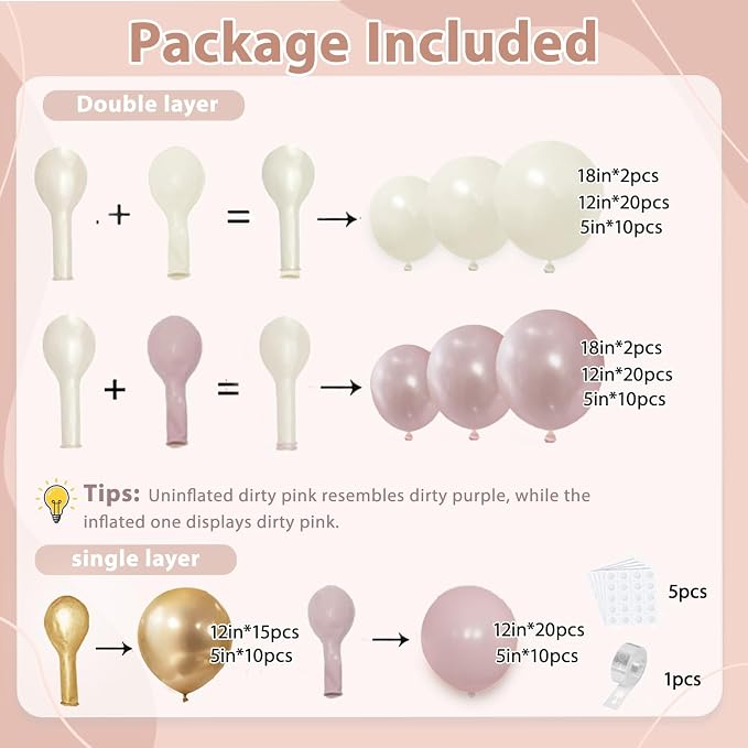 Pastel Pink Pearl White Balloons Arch Kit 119 PCs Double Stuffed | Princess - Image 2
