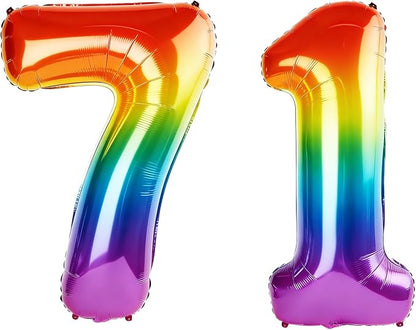 40 Inch Number 71 Balloons for 71st Birthday Party Decorations, 0-100 Rainbow by FOBELEC