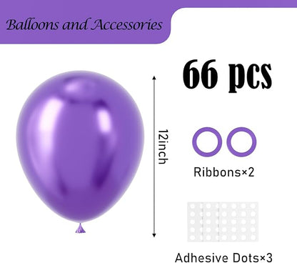 Voircoloria 66pcs Metallic Purple Latex Party Balloons, 12inch | - Image 2