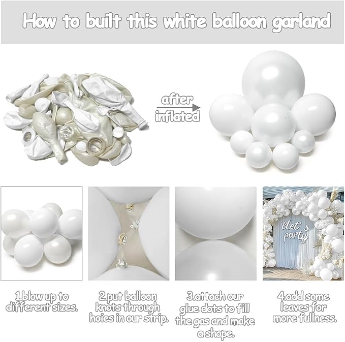 White Balloon Arch Garland Kit, Double Stuffed Beige Cream Balloons Pearl White - Image 4