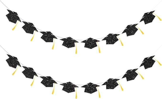 Graduation Decorations Class of 2026 Black Graduation Cap Banner by Blopee