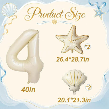 5 Pcs Starfish Seashell Balloons Set Under the Sea Party Decorations | 40 Inch - Image 2