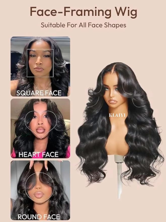 KLAIYI HD Real Scalp Wig 13x4 Lace Frontal Human Hair Wig Loose Body Wave with Face Framing Curtain Bangs Pre Everything Glueless 3S Wear and Go Precut Lace Pre Plucked Pre Bleached 180%Density 18Inch