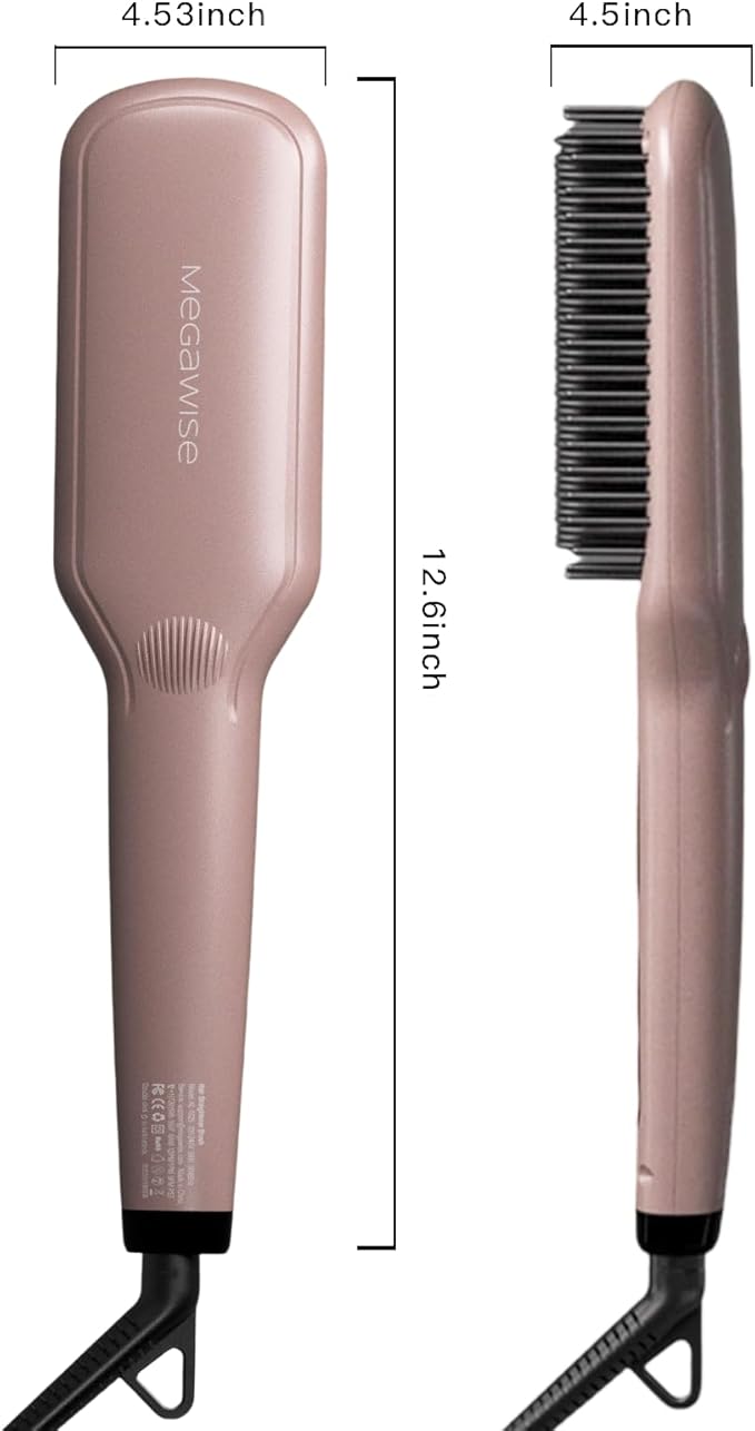 MEGAWISE Pro Ceramic Ionic Hair Straightener Brush for Home Salon | MCH Fast 20s Heating Tech with Auto-Off Safety | Anti-Scald with Universal Dual Voltage | Rotatable Power Cord