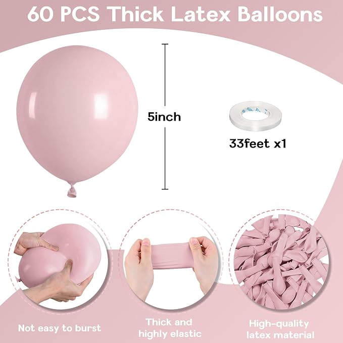 Jobkoo 5 Inch Pink Balloons - Image 2