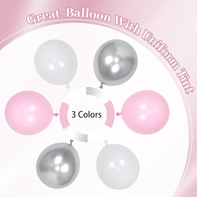 60pcs Pink and Silver Balloons 12inch - Image 8