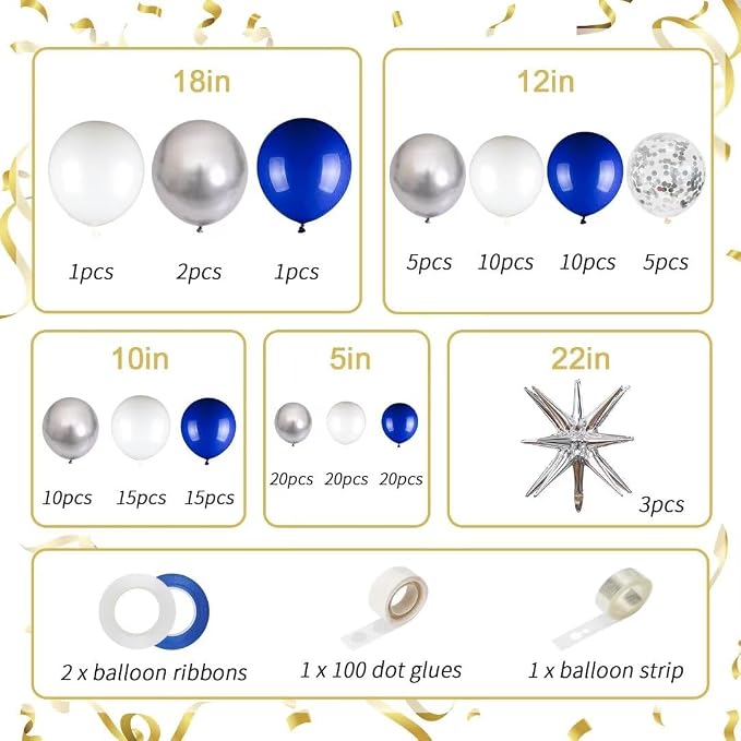 141pcs Royal Blue and Silver Balloons Garland Arch Kit Confetti Balloon | Blue - Image 2