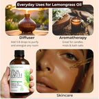 Lemongrass Essential Oil – Pure and Natural with a Bright, Citrus-Fresh Aroma for Diffusers, Aromatherapy, Hair and Skin Care, Soap and Candle Making – with Dropper, 4 oz