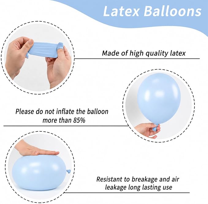 Blue and White Balloons, 12 Inch Blue White Clear Balloon, Pastel Blue Pearl - Image 3