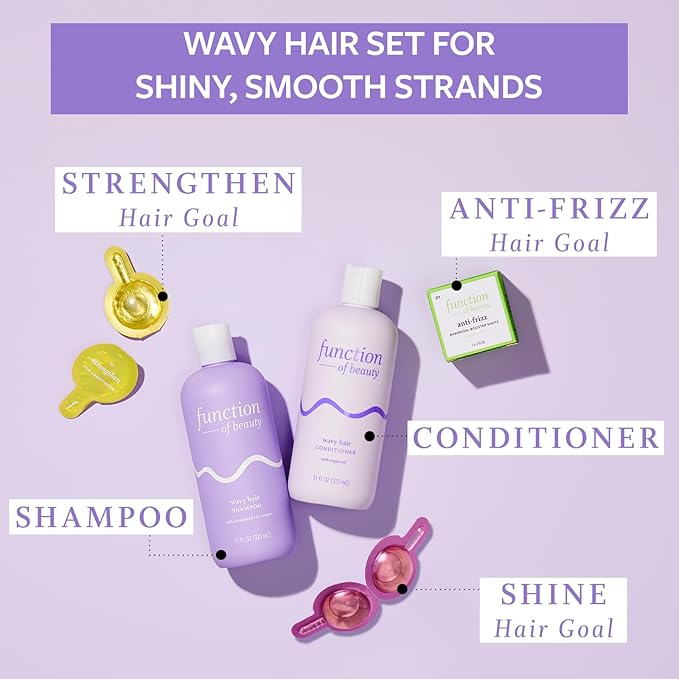 Function of Beauty Wavy Hair Set with Shampoo, Conditioner & Add-In Booster Treatment - Shine, Strengthen & Anti-Frizz Booster Shot to Enhance Shampoo, Conditioners & Hair Care Products