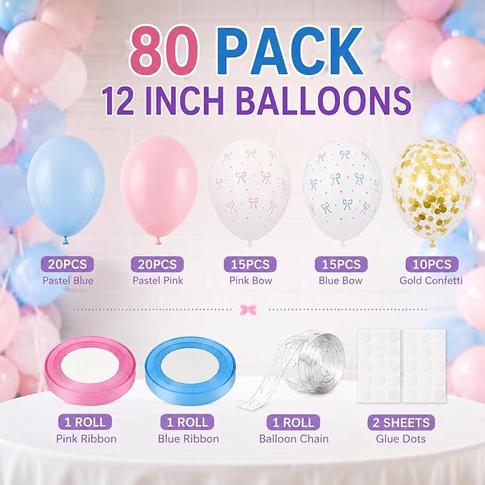 Pink and Blue Balloons 80 Pack 12 Inch Gender Reveal Balloons Arch Kit - Image 2