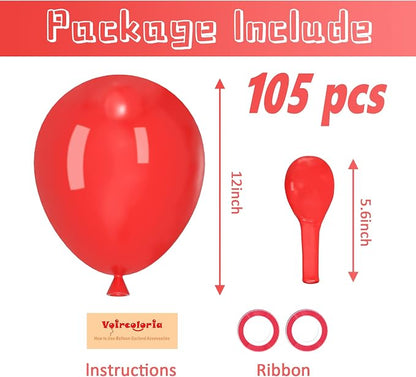 Voircoloria 105pcs Red Party Latex Balloons, 12inch | - Image 2