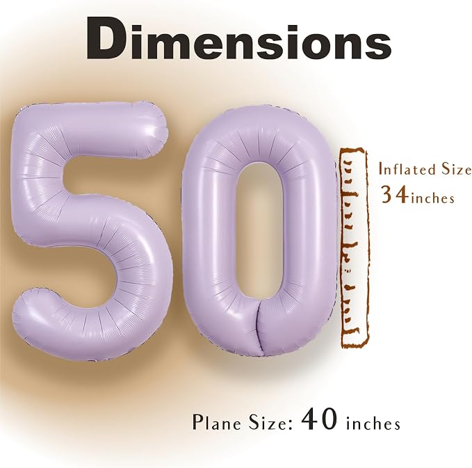 SUWEN 40 Inch Light Purple Lavender Big 50 Balloon Number Foil Helium 0-9 | - Image 3