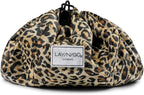 Lay-n-Go Cosmo Layflat Drawstring Cosmetic & Makeup Bag Organizer w/Zipper Pocket, Brush Loops & More, Cinch to Close, Lay Flat to Use, Durable, Machine Wash, Travel Toiletry Bag (20", Leopard)