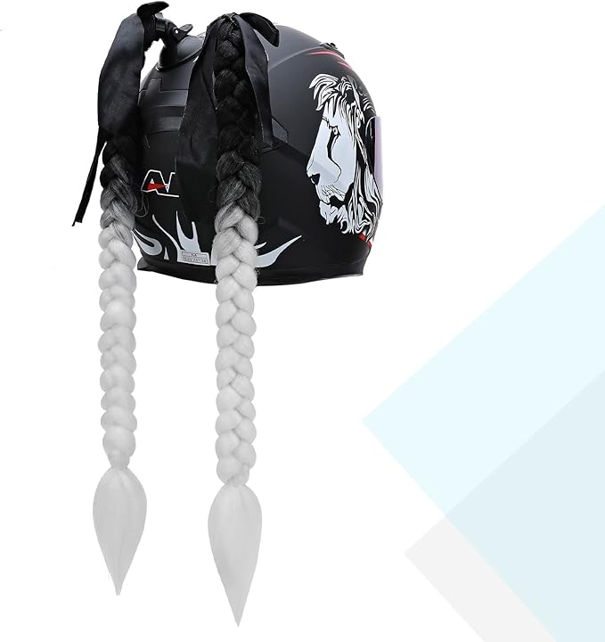 SEGO 1PCS/2PCS Helmet Pigtail Braids with Detachable Suction Cup Bowknot Ponytail Hair Many Colors (Helmet not Included)