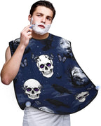 Adjustable Beard Bib, Non-Stick Hair Catcher Cape for Men's Shaving, Waterproof with 2 Suction Cups, Halloween Full Moon Raven Goth Skulls Shave Bib