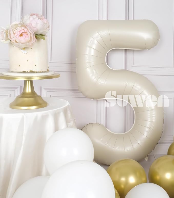 SUWEN 40 Inch Cream White Large 5 Balloon Numbers Big Foil Helium 0-9 | Jumbo - Image 3