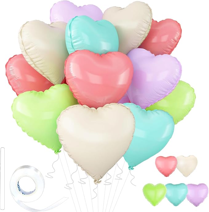 5 Colors Heart Balloons, 18inch Heart Shaped Foil Balloons & Helium Mylar by Wuhetyo