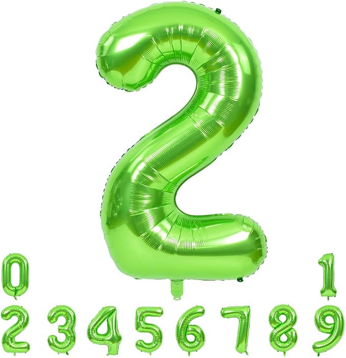 TONIFUL 40 Inch Green Number 2 Balloons Large Foil 2nd Birthday Decorations | by TONIFUL