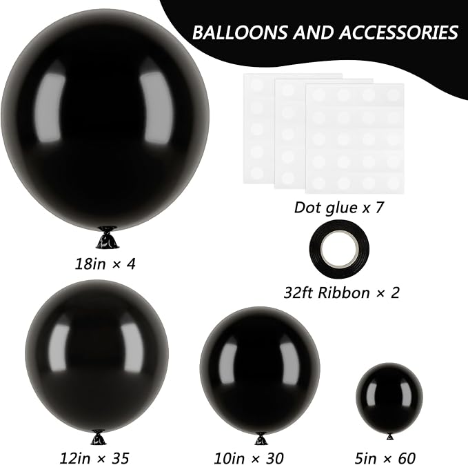 RUBFAC Balloon Arch Kit Black Balloons Different Sizes 129pcs - Image 2