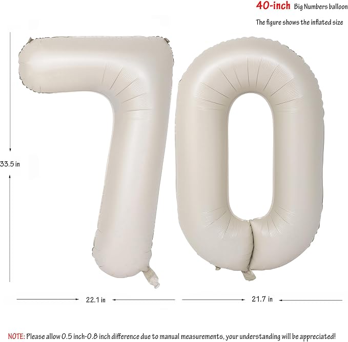 40 In Cream white Number Balloons Helium Foil Mylar Balloon Digital 70 | - Image 2