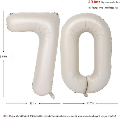 40 In Cream white Number Balloons Helium Foil Mylar Balloon Digital 70 | - Image 2