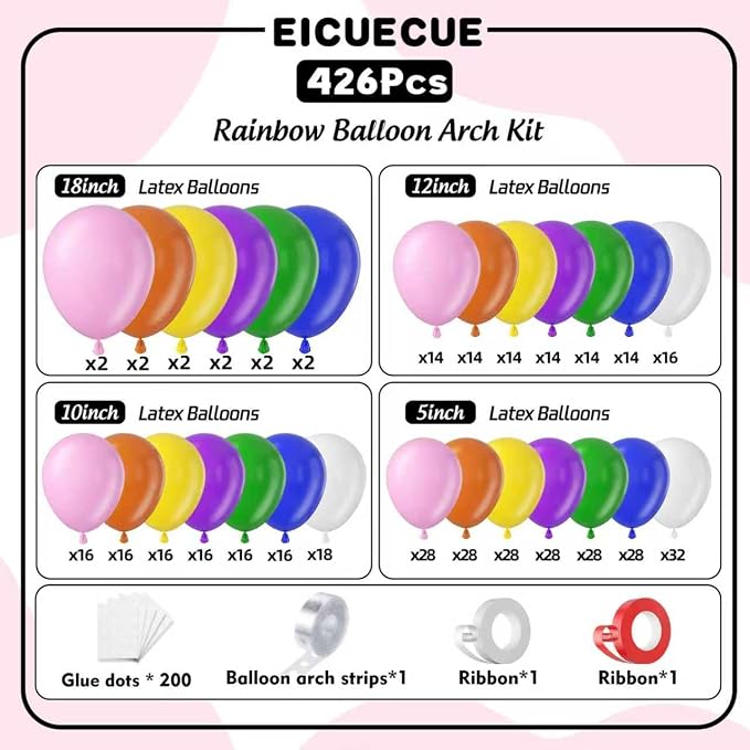 426Pcs Rainbow Balloon Arch Kit - Image 2