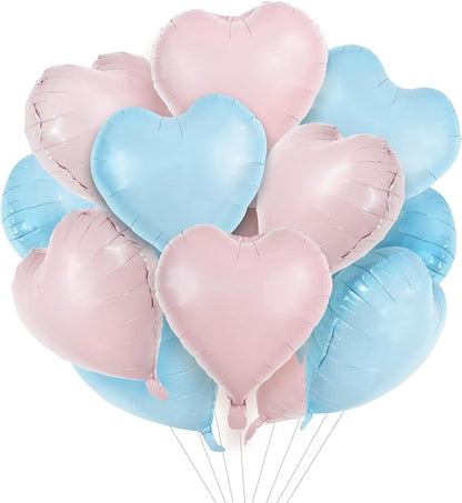 TONIFUL 15 Pcs Pink Blue Heart Balloons 18 Inch Heart Shape Foil Balloon | by TONIFUL