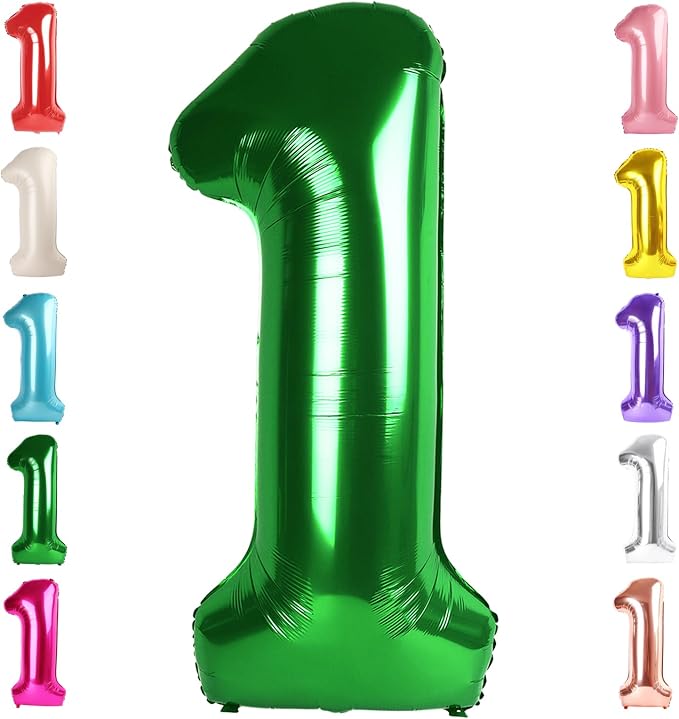 Number 1 Balloon Birthday Decorations, 40In Dark Green Balloons by Mluchee