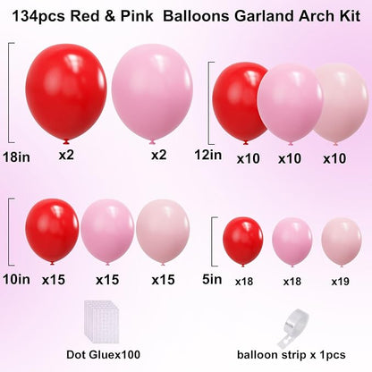 YMSZ Red and Pink Balloons Arch Kit, Valentines Balloons Arch Kit | 134pcs Pink - Image 2