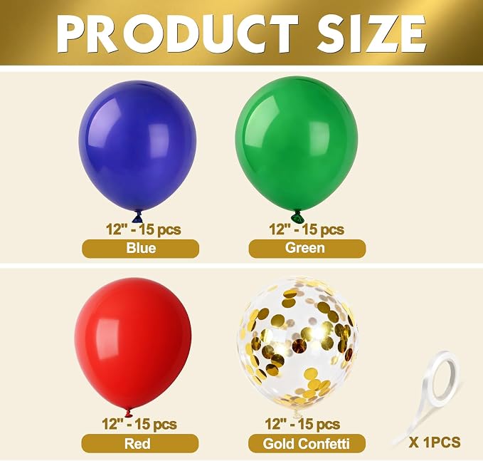 Red Green Blue Balloons 60Pcs 12 Inch Confetti Latex Balloon - Image 4