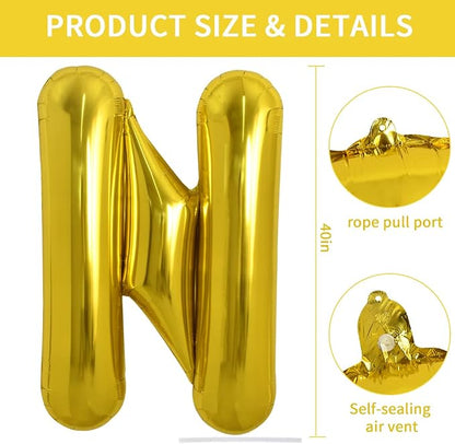 TONIFUL 40 Inch Large Gold Letter N Foil Balloons Alphabet Balloons | Giant - Image 2