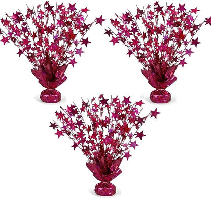 PMU 3 Pack Bursting Star Metallic Foil Spray Centerpiece- Burgundy Prismatic by PMU