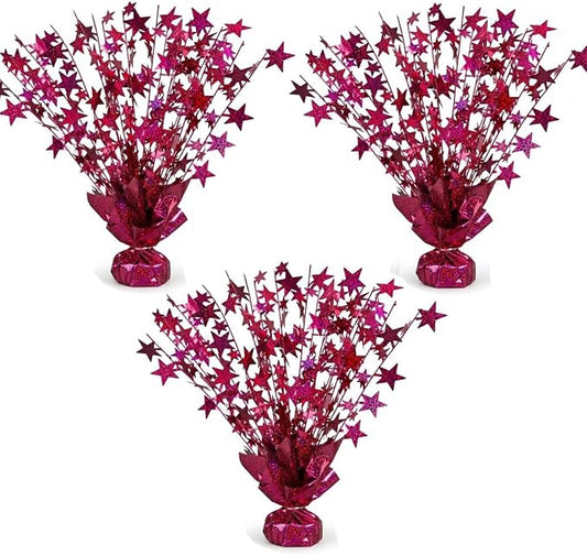 PMU 3 Pack Bursting Star Metallic Foil Spray Centerpiece- Burgundy Prismatic by PMU