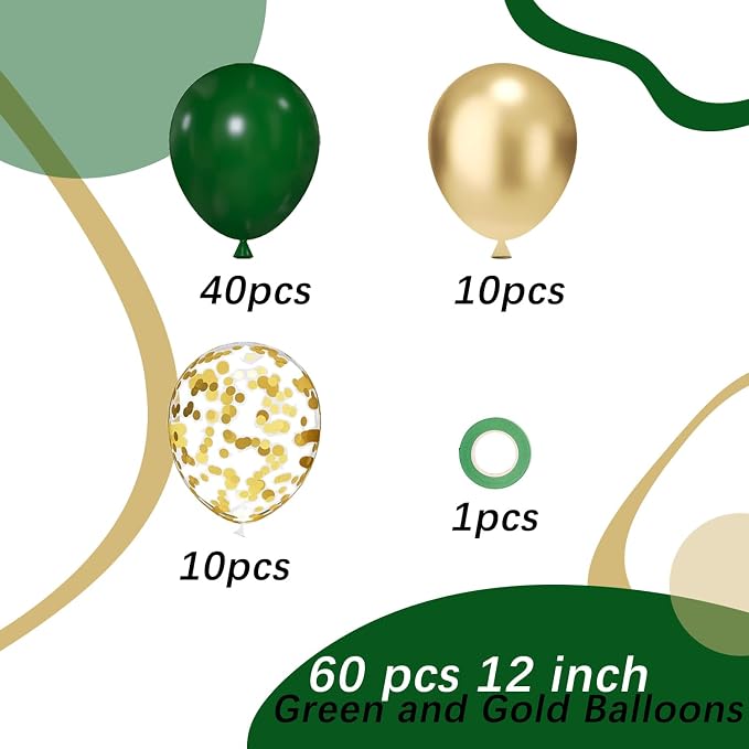 Green and Gold Latex Balloons, Baby Shower Party Decorations - Image 2