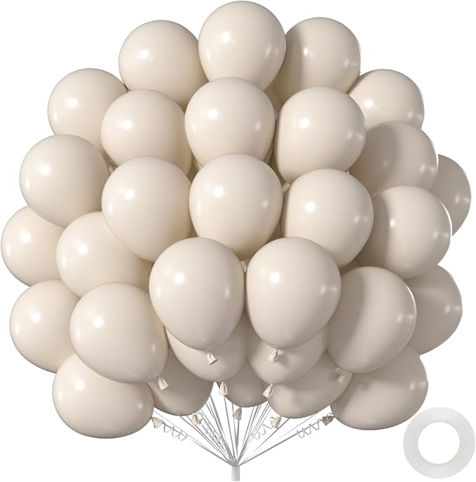 50pcs Cream Beige Balloons 12 Inch, Matte Neutral Sand White Nude Latex Balloon by Q%26High+Life