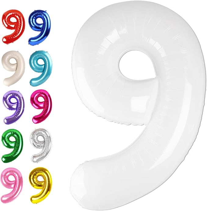 White Number 9 Balloon 40 inch, Balloon numbers party supplies, deco photo shoot by Upgesy